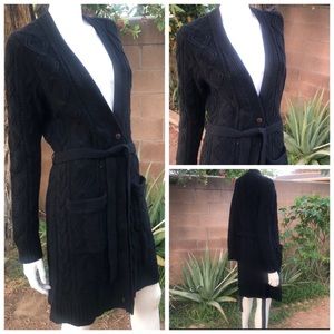 Halogen Belted knit long cardigan. Black